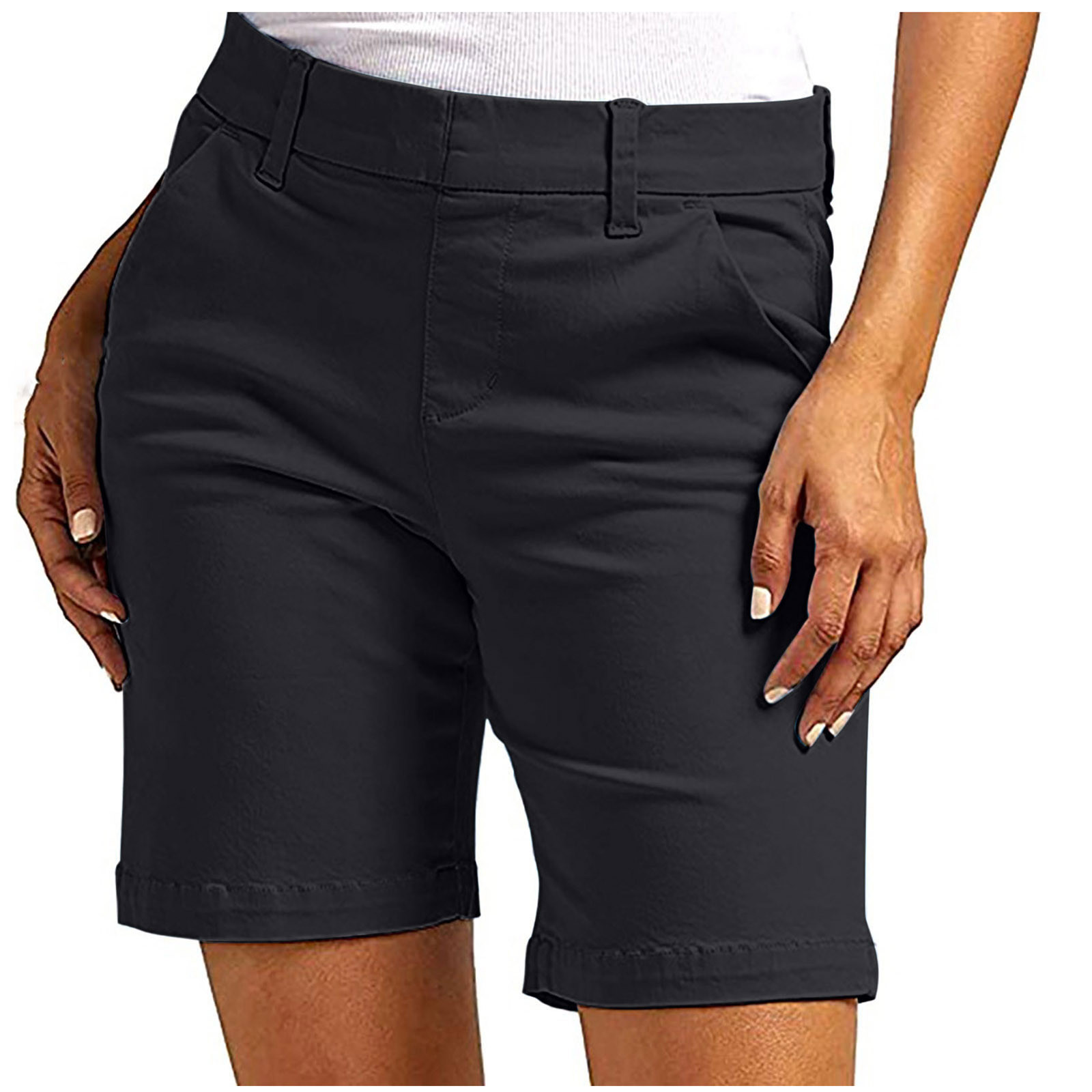 Dezsed Women's Bermuda Quick Dry Lightweight Stretch Shorts Golf Hiking Travel Shorts Summer Casual Shorts With Pockets Black L on Clearance